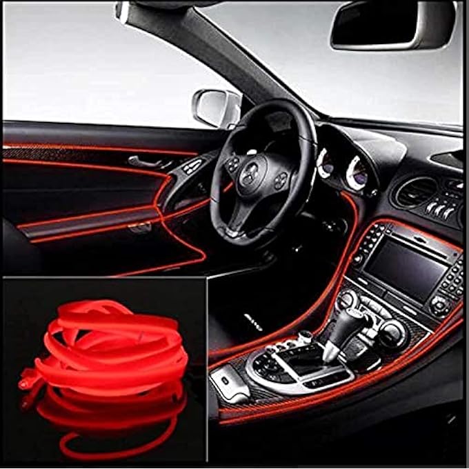 ريحني سلك مرن من الكبريت، سلك إضاءة نيون LED، 2 متر، أحمر - Image 1