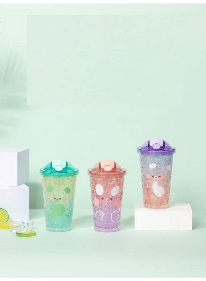 تيمسون زجاجة مياه مطبوعة برسوم كرتونية مزدوجة الجدار مع شفاطة، زجاجة مياه جيلي فريزر للأطفال، زجاجة مياه أكريليك مع شفاطة - 450 مل (أ - أزرق) (Bb 9012) - Image 3