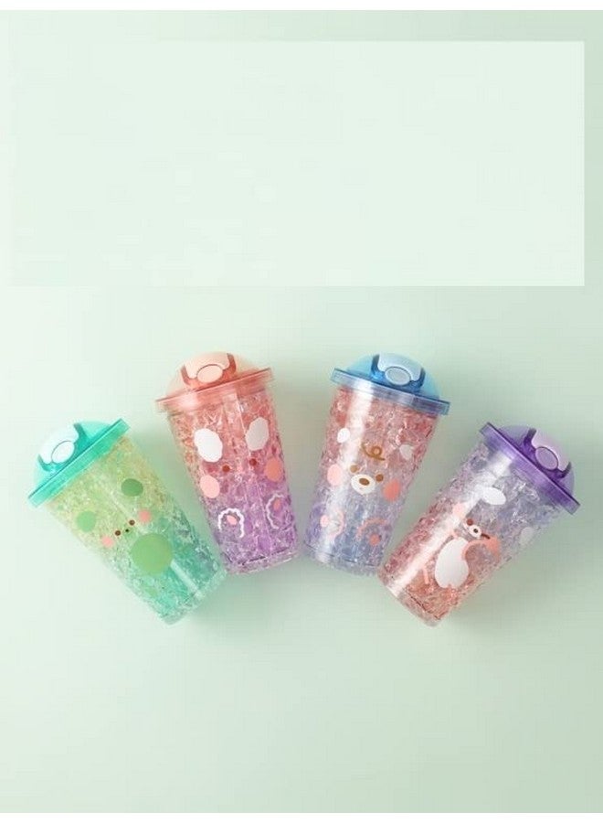 تيمسون زجاجة مياه مطبوعة برسوم كرتونية مزدوجة الجدار مع شفاطة، زجاجة مياه جيلي فريزر للأطفال، زجاجة مياه أكريليك مع شفاطة - 450 مل (أ - أزرق) (Bb 9012) - Image 4