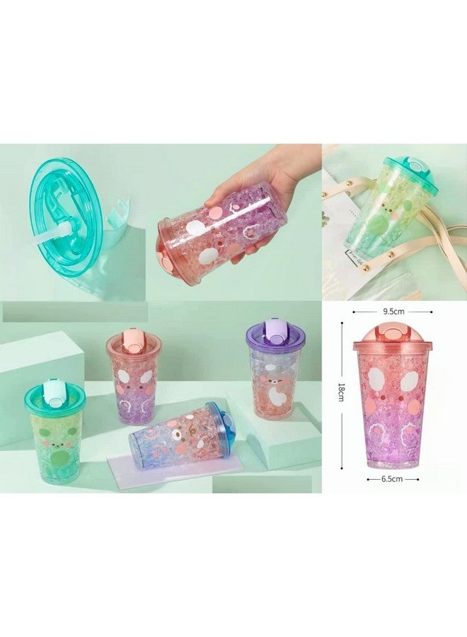 تيمسون زجاجة مياه مطبوعة برسوم كرتونية مزدوجة الجدار مع شفاطة، زجاجة مياه جيلي فريزر للأطفال، زجاجة مياه أكريليك مع شفاطة - 450 مل (أ - أزرق) (Bb 9012) - Image 5