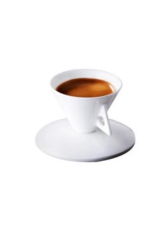 Liying Cone Shape Ceramic Coffee Cup, 60ml, Handmade Plain White Design