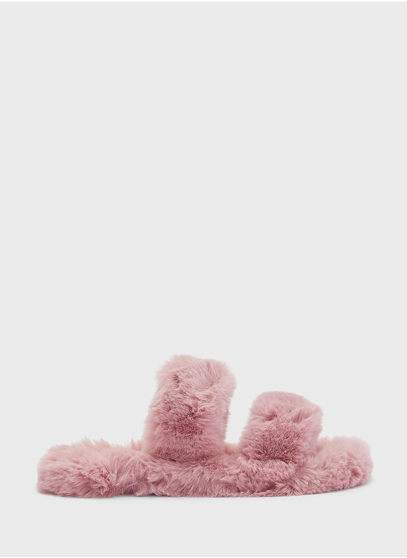 Ginger Double Strap Fluffy Bedroom Slippers