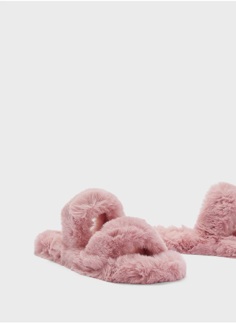 Ginger Double Strap Fluffy Bedroom Slippers