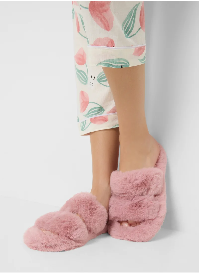 Ginger Double Strap Fluffy Bedroom Slippers