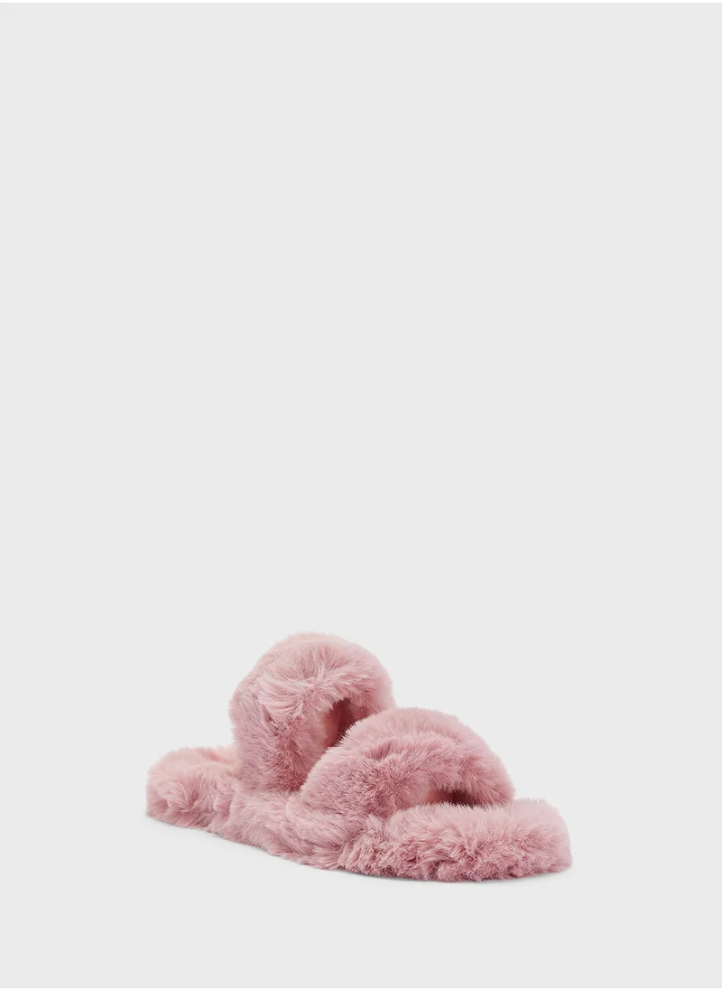 Ginger Double Strap Fluffy Bedroom Slippers