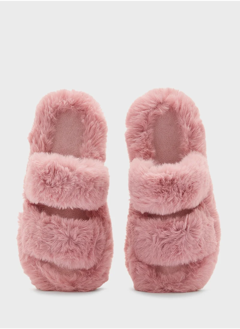 Ginger Double Strap Fluffy Bedroom Slippers