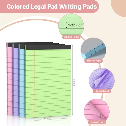 Vishoitty 12 Pack Note Pads 5x8, Narrow Ruled Legal Pad Writing Pads 5x8, Multicolor Small Notepads Small Note Pads, 30 Sheet/Notepad, Pink Legal Pad, Purple Notepad,Colored Lined Paper for School,Business,Home - Image 2