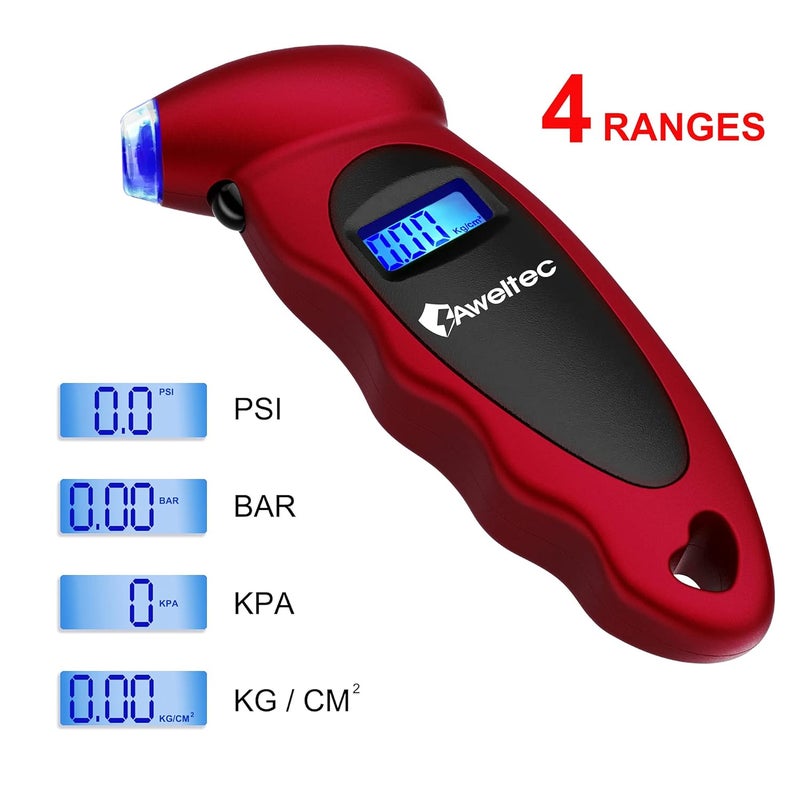 AWELTEC Digital Tire Pressure Gauge 150 PSI with Backlit LCD and Non-Slip Grip (Red) - Image 4