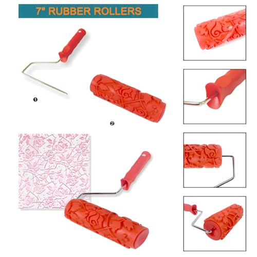 BANCOO 7"DIY Patterned Paint Roller | Decorative Art Texture Roller | Embossing Texture Rubber Roller Painting Supplies | Pattern Art Texture Tools for Household Wall Painting (BK321R) - Image 4
