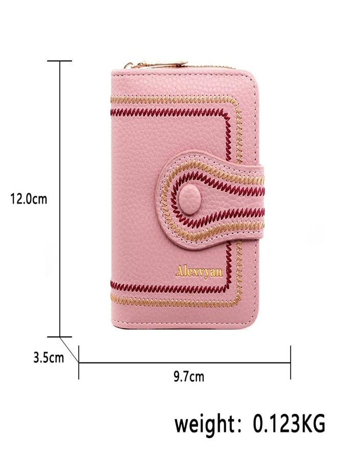 Alexvyan Pink Embroidery Design Small Wallet with 12 Card Slot Women's Purse Female Hand Clutch Women/Ladies/Girls Wallets Card Holder & Card Organizer - Image 2