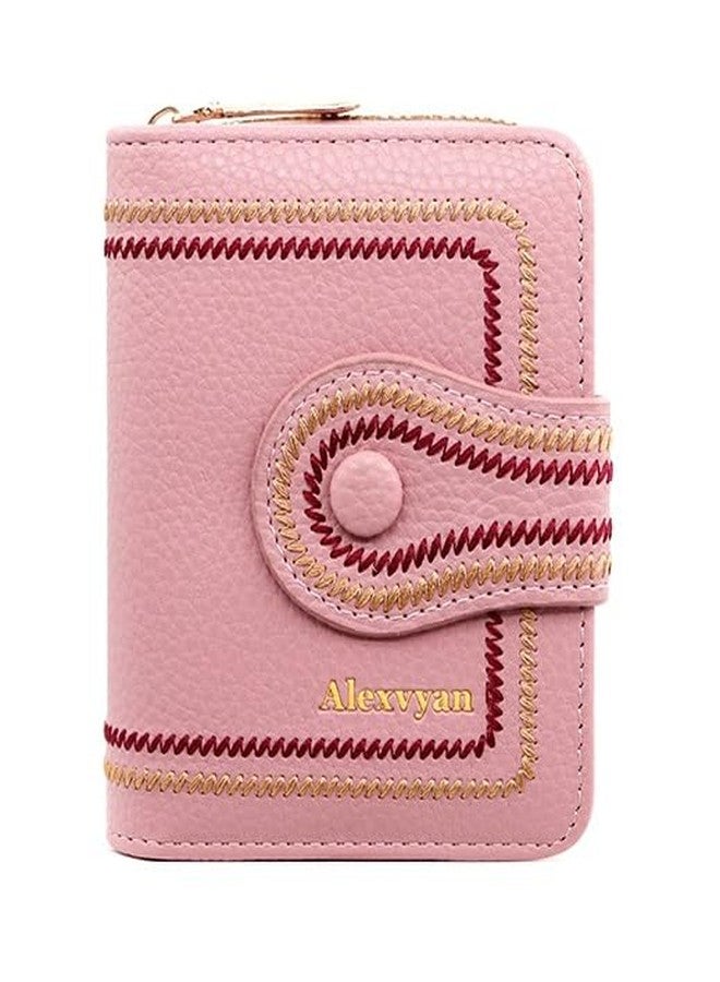 Alexvyan Pink Embroidery Design Small Wallet with 12 Card Slot Women's Purse Female Hand Clutch Women/Ladies/Girls Wallets Card Holder & Card Organizer - Image 1