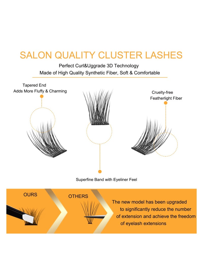 DIY Lash Extension Kit - 72 Soft & Lightweight Volume Clusters, C Curl 0.07mm, 10-15mm Mixed Lengths, At-Home Eyelash Extensions with Glue & Tweezers Included. - Image 5
