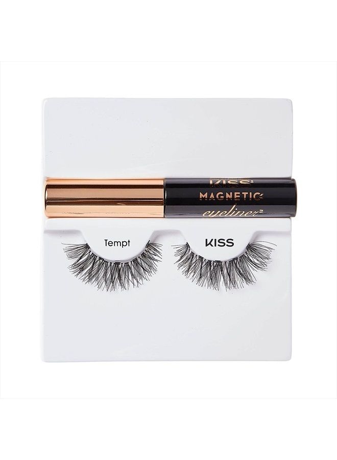 KISS Magnetic Eyeliner & Lash Kit, Tempt, 1 Pair of Synthetic False Eyelashes With 5 Double Strength Magnets and Smudge Proof, Biotin Infused Black Magnetic Eyeliner with Precision Tip Brush  - Image 4