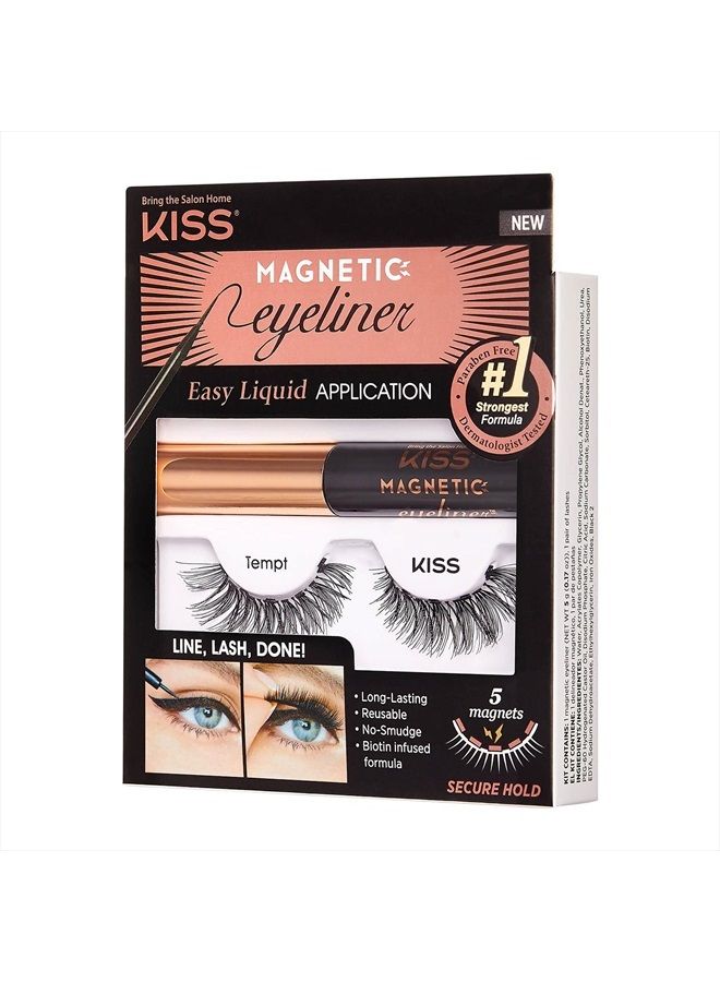 KISS Magnetic Eyeliner & Lash Kit, Tempt, 1 Pair of Synthetic False Eyelashes With 5 Double Strength Magnets and Smudge Proof, Biotin Infused Black Magnetic Eyeliner with Precision Tip Brush  - Image 2