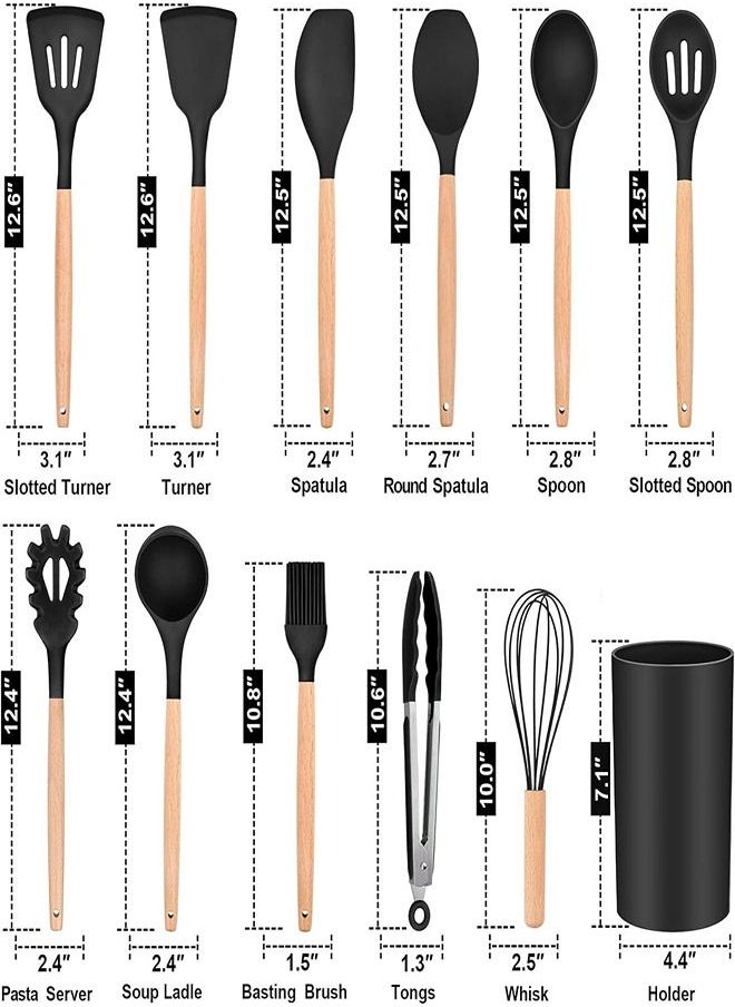 Generic - 11- Piece Wooden Handle Non Stick Cookware Spoon Set Black - Image 1