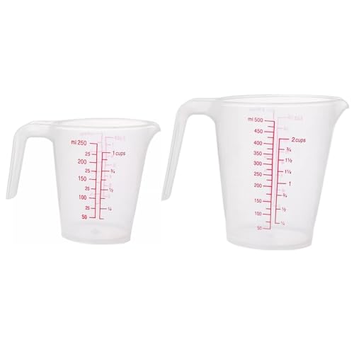 EBIEFLY Plastic Measuring Cup 2Pcs 250/500ML Measuring Mug 8/16oz with Handle Graduated Pitcher for Baking Flour Oil Powder Cooking Kitchen Measure Container (250+500ML) - Image 1