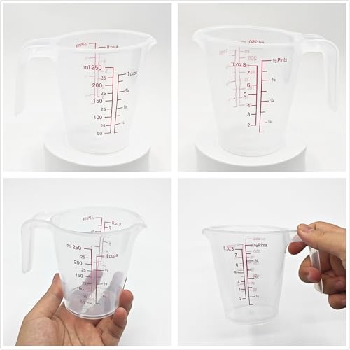 EBIEFLY Plastic Measuring Cup 2Pcs 250/500ML Measuring Mug 8/16oz with Handle Graduated Pitcher for Baking Flour Oil Powder Cooking Kitchen Measure Container (250+500ML) - Image 5