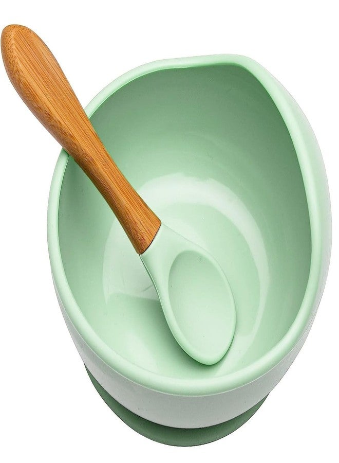 Sugalsu Silicone Baby Bowls with Suction Stay for Food, Baby Feeding Bowl and Spoon Set, Perfect for Self-Feeding, BPA-Free Silicone (Green) - Image 1