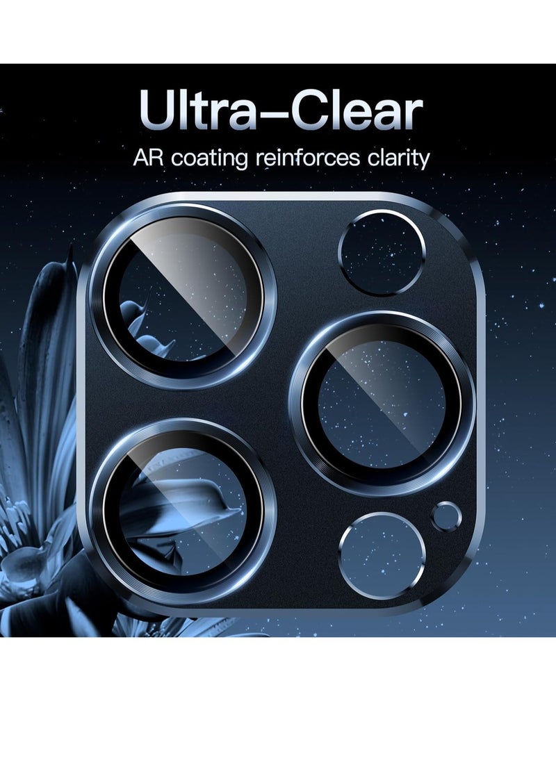 Camera Lens Protector for iPhone 15 Pro 6.1-Inch and iPhone 15 Pro Max 6.7-Inch, Full Coverage 9H Tempered Glass Ring Cover, Matte Metal Plate, Case Friendly, 1-Pack (Blue) - Image 5