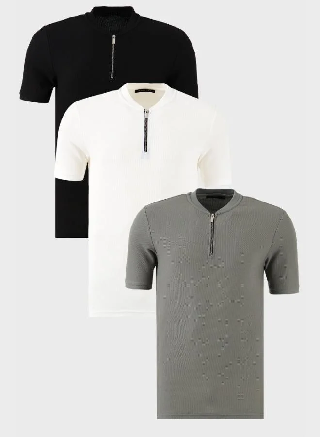 بوراتي تيشيرت رجالي قطن بياقة كلية وسحاب نصفي من بوراتي عبوة من  قطع