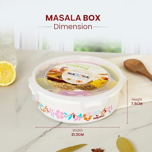 Nayasa Plastic Printed Masala Box | Spice Box For Kitchen | Plastic Masala Dabba | 100 ML Each Container Storage | Multicolor - Image 5