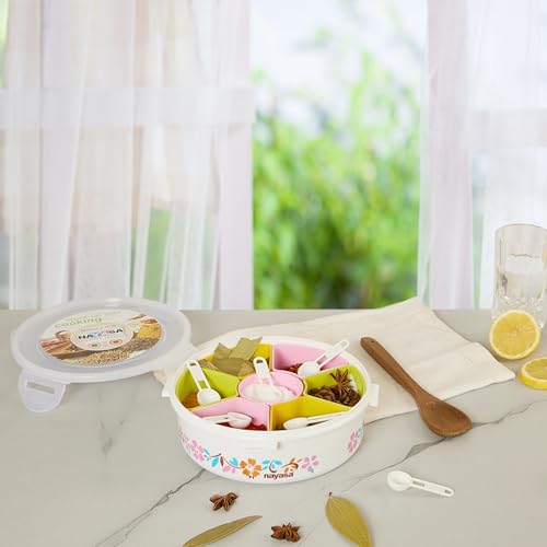 Nayasa Plastic Printed Masala Box | Spice Box For Kitchen | Plastic Masala Dabba | 100 ML Each Container Storage | Multicolor - Image 1