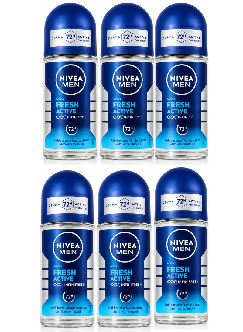 Nivea Pack Of 6 Nivea men fresh active roll 50 ml - Image 1