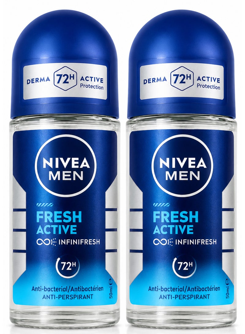 Nivea Pack Of 2 Nivea men fresh active roll 50 ml - Image 1