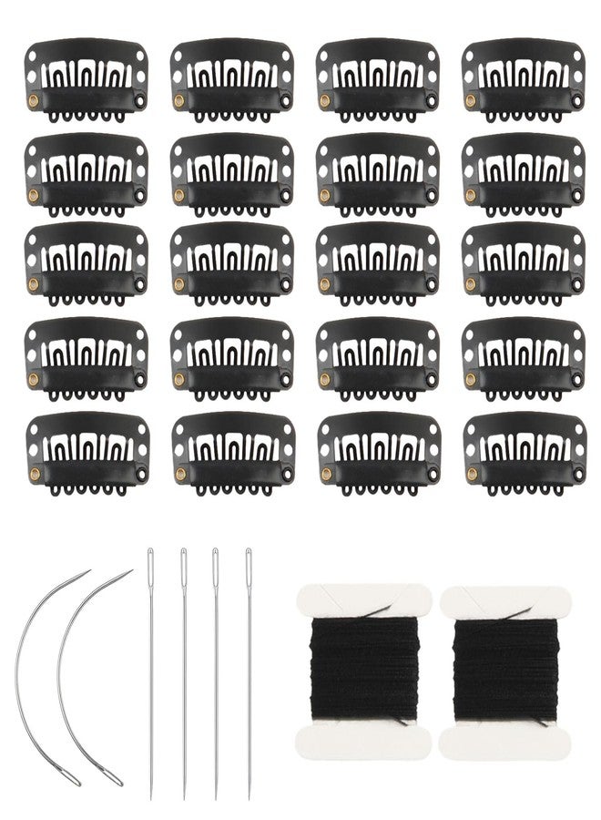 JFFX 20 Pieces Hair Extension Clips U-Shape Stainless Steel Snap Clips for Wig Accessories Wig Making Tools (Black) - Image 1