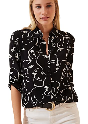 BIG DART Blouses for Women Fashion, Casual Long Sleeve Button Down Shirts Tops, XS-3XL (Face Black, X-Large) - Image 1