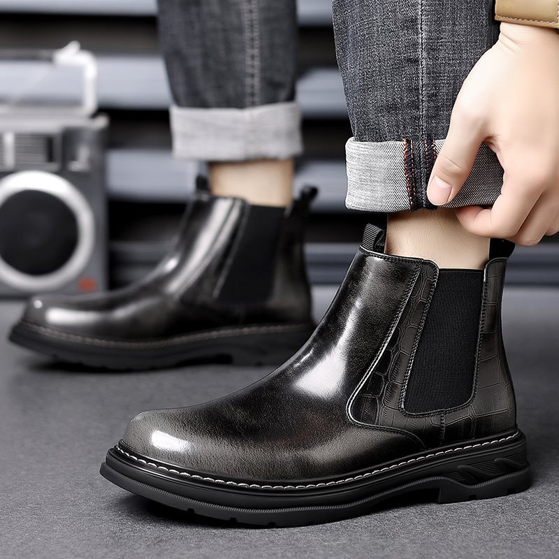 Men'S Boots, Trendyy Men'S First-Layer Cowhide Men'S Shoes, Casual Leather Shoes, Men'S Martin Shoes, Autum New Leather Short Boots - Image 2