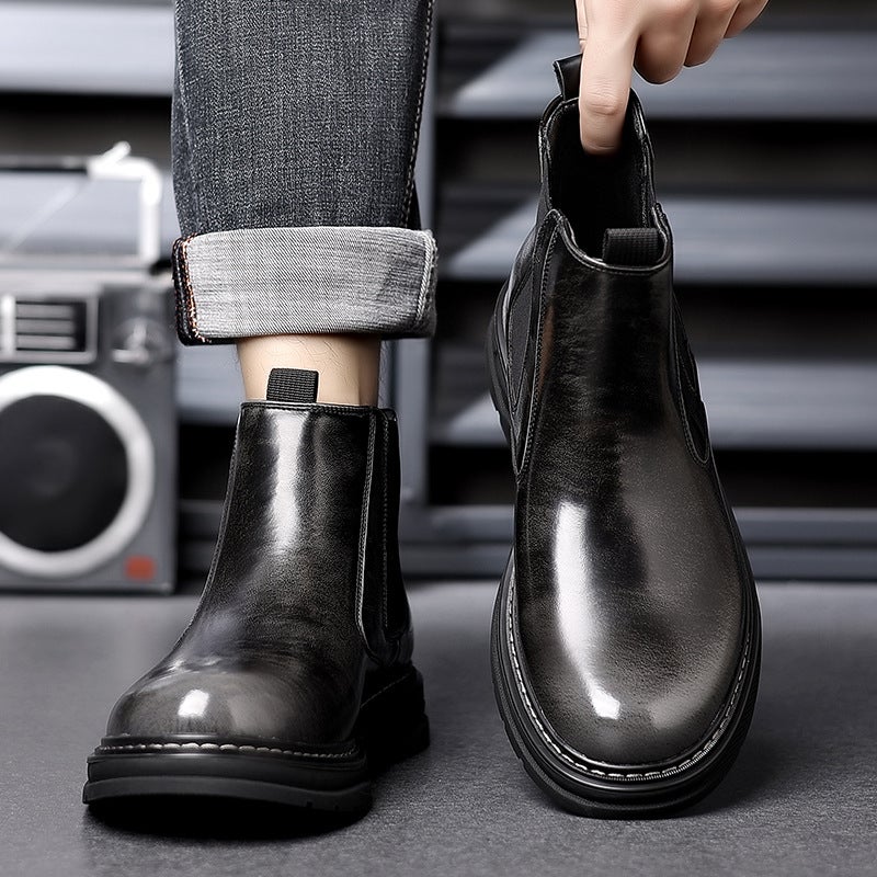 Men'S Boots, Trendyy Men'S First-Layer Cowhide Men'S Shoes, Casual Leather Shoes, Men'S Martin Shoes, Autum New Leather Short Boots - Image 5