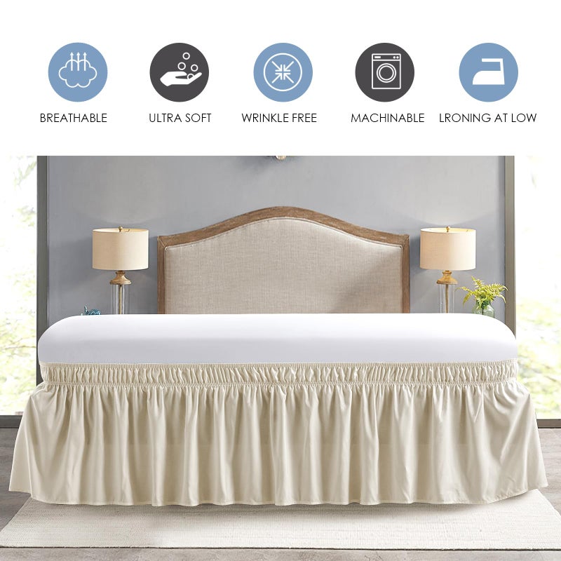 FreshCulture زراعة ثنائية الثقافة التوأم تنورة مرنة التفاف حول السرير تنورة توأم الحجم من السرير لسرير قابل للتعديل سهلة ملائمة مع 15 بوصة طول الفندق جودة الكشكشة الغبار لسرير التوأم (كريم) - Image 5