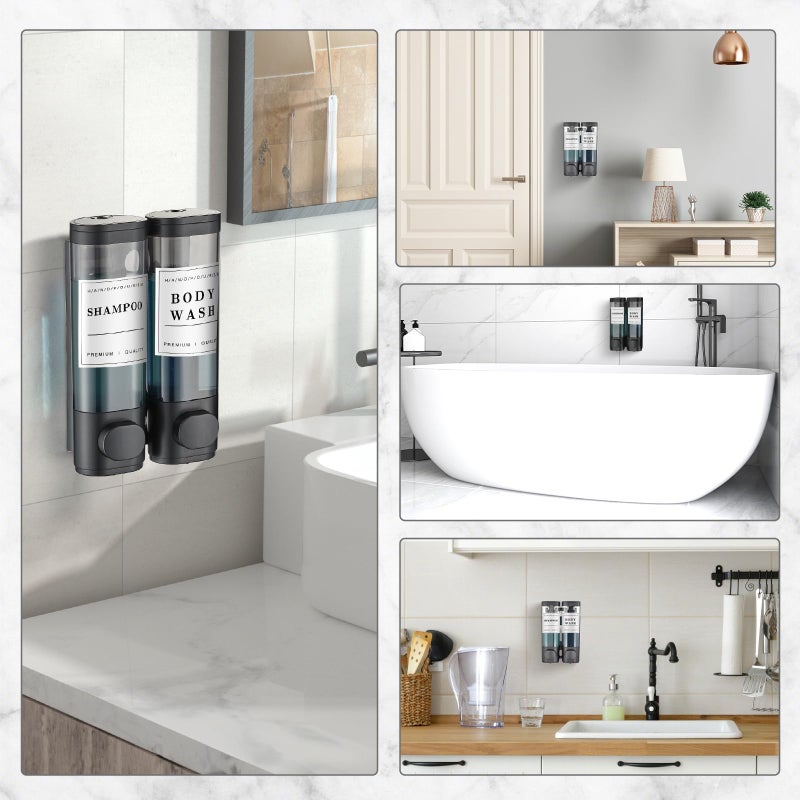 Cabo Deseado Shampoo and Conditioner Dispenser,Unisense Shower Soap Dispenser 2 Chamber No Drill Wall-Mounted Shampoo Dispenser for Shower Wall Mounted Shower Dispenser for Bathroom Hotel Large Capacity,Black - Image 2
