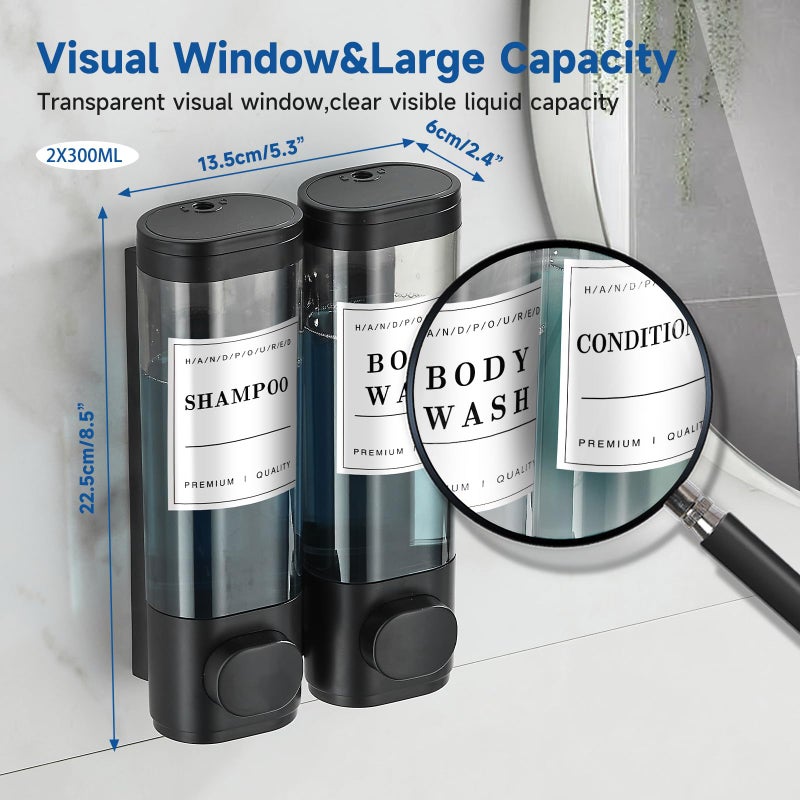Cabo Deseado Shampoo and Conditioner Dispenser,Unisense Shower Soap Dispenser 2 Chamber No Drill Wall-Mounted Shampoo Dispenser for Shower Wall Mounted Shower Dispenser for Bathroom Hotel Large Capacity,Black - Image 4
