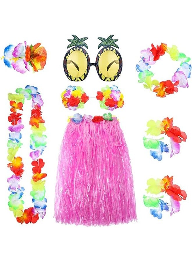 Ailily Hawaiian Grass Hula Skirt Costume Set Girl's Necklace Leis Garland Bracelets,Hawaiian Party Decoration,Hawaiian Hula Grass Skirt Sunglasses Leis Set - Image 1