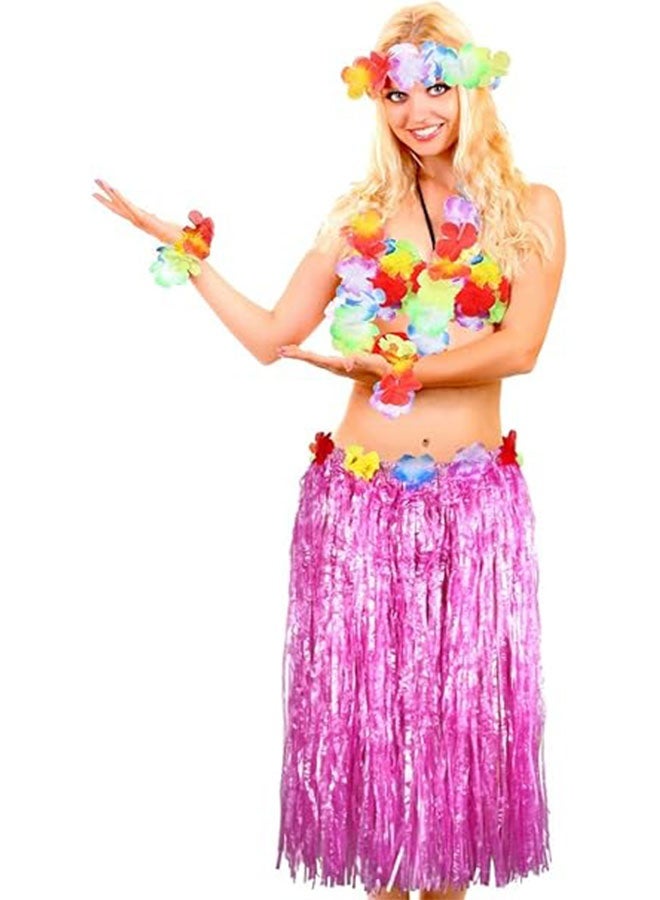 Ailily Hawaiian Grass Hula Skirt Costume Set Girl's Necklace Leis Garland Bracelets,Hawaiian Party Decoration,Hawaiian Hula Grass Skirt Sunglasses Leis Set - Image 5