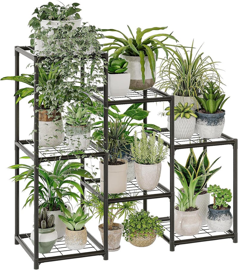 Bamworld Black Plant Stand Outdoor Metal Plant Shelf for Multiple Plants 3 Tiers Ladder Plant Holder Waterproof for Garden Living Room Patio Morden Home Decor Gardening Gifts - Image 1