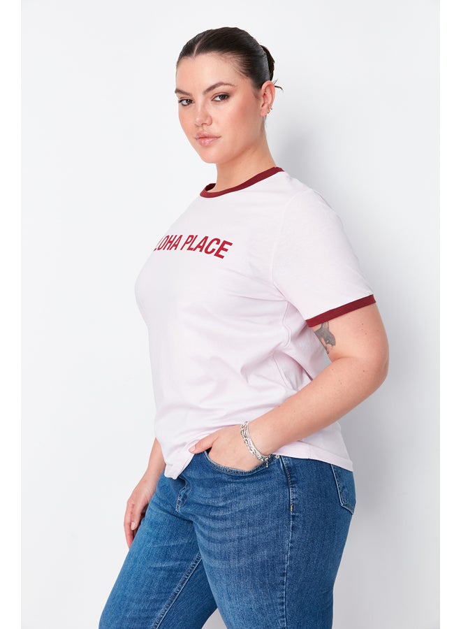 Pink Stripe Detail Printed Basic Knitted T-shirt TBBSS24BF00048