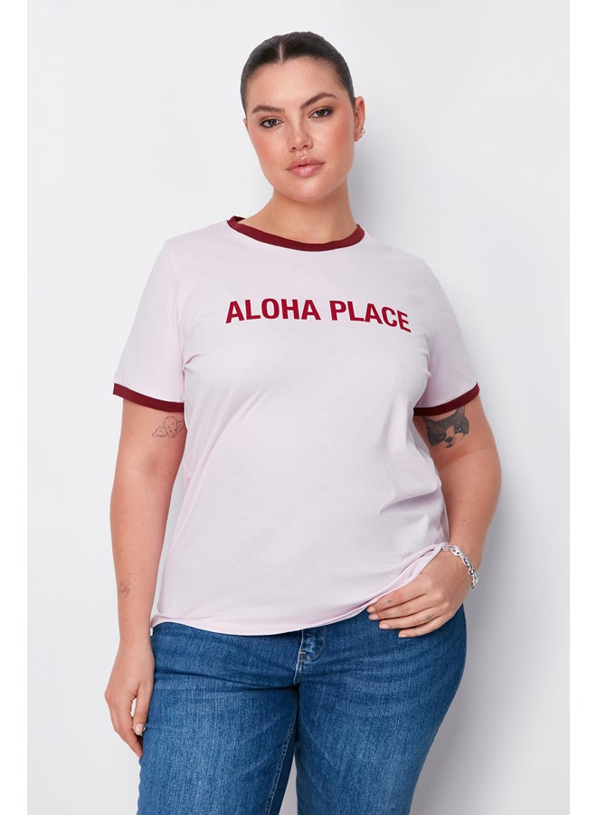 Pink Stripe Detail Printed Basic Knitted T-shirt TBBSS24BF00048