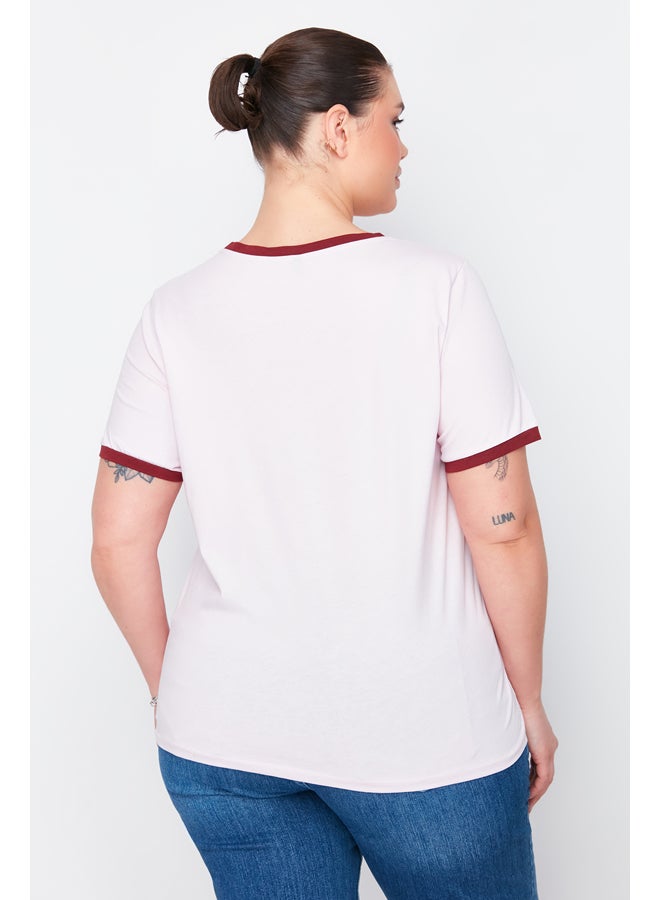 Pink Stripe Detail Printed Basic Knitted T-shirt TBBSS24BF00048