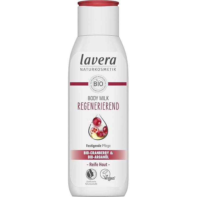 lavera Body Milk Regenerating - Body Lotion with Organic Cranberry & Organic Argan Oil - Vegan - Firming Care for Mature Skin - PETA Certified - Biodegradable - Natural Cosmetics (1 x 200 ml) - Image 1