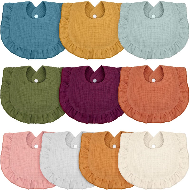 Seematn 10 Pcs Baby Muslin Bibs for Unisex Girls & Boys Drool Bibs Bandana Ruffle Soft Cotton for Newborn Infants Toddlers(Classic Colors) - Image 1