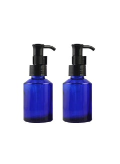 SYBL 2 Pcs 60ML 2OZ Upscale Refillable Cobalt Blue Glass Lotion Pump Bottle Dispenser Toiletries Bottle Cosmetic Container Jar Pot with Lock Pump for Lotion Cream Essence Shampoo Body Wash etc 