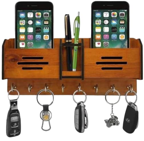 Phical Art Decorative Wooden Key Holder with Mobile and Pan Stand Key Holder with 8 Stainless Steel Hooks - Image 1