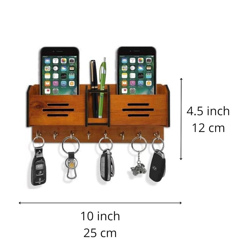 Phical Art Decorative Wooden Key Holder with Mobile and Pan Stand Key Holder with 8 Stainless Steel Hooks - Image 2