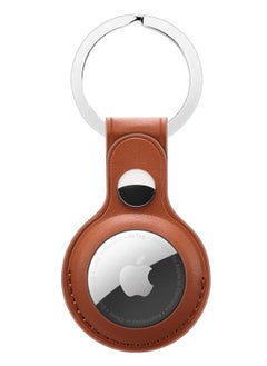 Leather Protective Key Ring Case Cover Compatible for Apple AirTag (Brown)