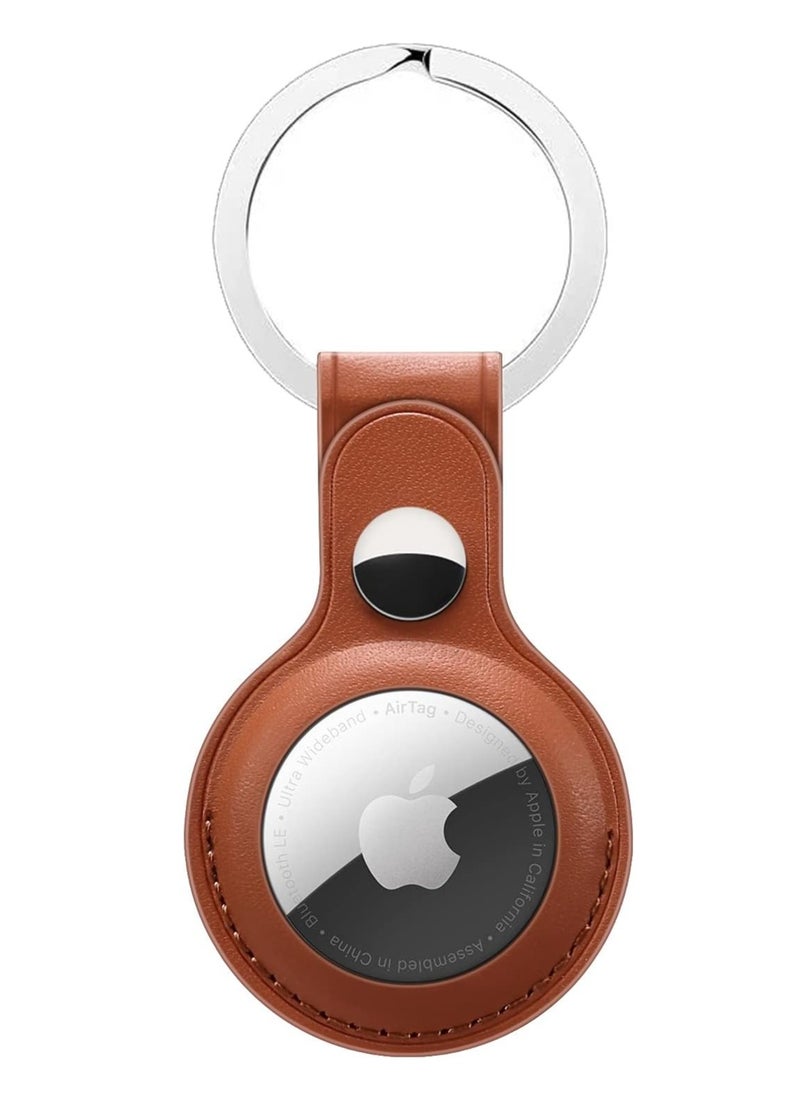MIGOFAST - Leather Protective Key Ring Case Cover Compatible for Apple AirTag (Brown) - Image 1