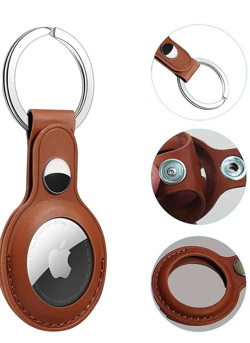 MIGOFAST - Leather Protective Key Ring Case Cover Compatible for Apple AirTag (Brown) - Image 1