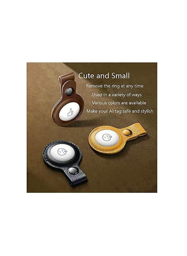 MIGOFAST - Leather Protective Key Ring Case Cover Compatible for Apple AirTag (Brown) - Image 1